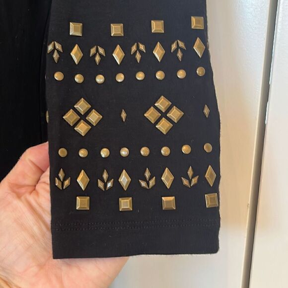 Premise NWT New Black Brass Studded Three Quarter Sleeve Bodycon Dress Sz S - Picture 3 of 9